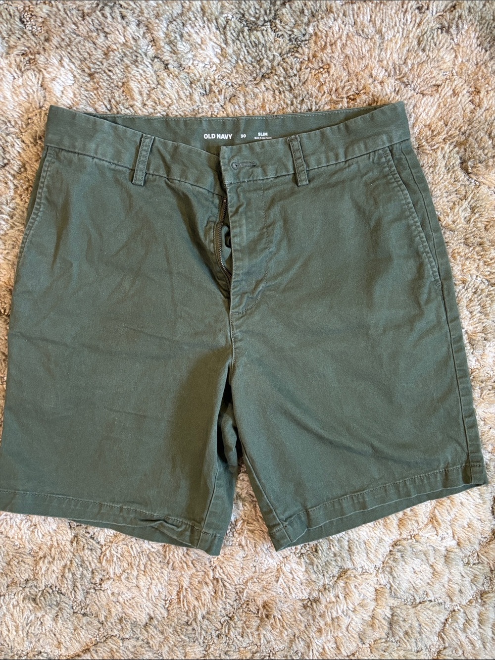 Old Navy Men's Slim Fit 30 Inch Waist Olive Green Flat-Front Shorts